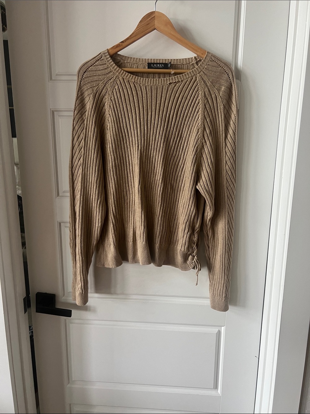 Ralph Lauren Ribbed Crewneck Sweater with Side Tie
